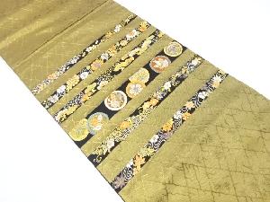 横段に蝶・花・古典柄織り出し袋帯